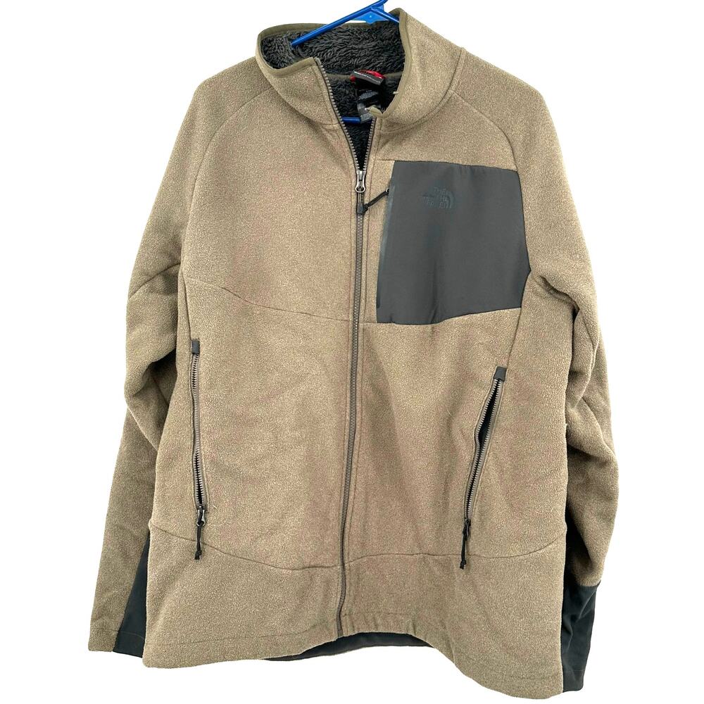 The North Face‎ Size Large Zip Up Jacket Tan Gray Zipper Pocket Polyester